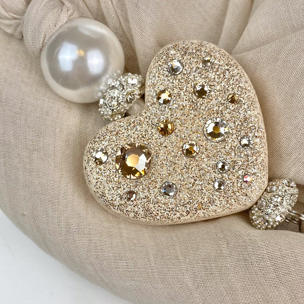 Sciarpa con Dettaglio Gioiello - Brillissima  - Beige - Cuore Oro chiaro