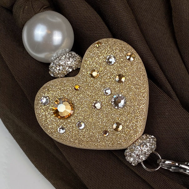 Sciarpa con Dettaglio Gioiello - Brillissima  - MarroneVerde - Cuore Ocra