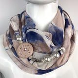 Sciarpa con Dettaglio Gioiello - Brillissima  - Rosa antico Blu Beige - Tondo Rosa antico