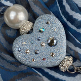 Sciarpa con Dettaglio Gioiello - Brillissima  - Blu Celeste polvere Ottanio - Cuore Celeste polvere
