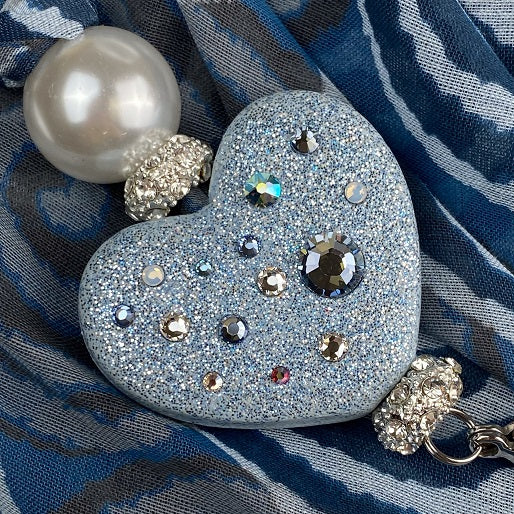 Sciarpa con Dettaglio Gioiello - Brillissima  - Blu Celeste polvere Ottanio - Cuore Celeste polvere