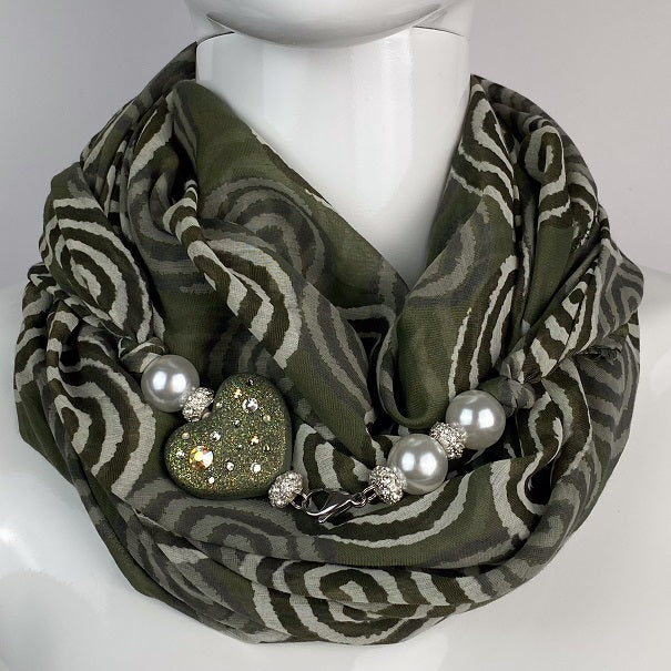Sciarpa con Dettaglio Gioiello - Brillissima  - Verdone Beige - Cuore Verdone
