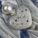 Sciarpa con Dettaglio Gioiello - Brillissima  - Grigio Blu Bianco - Cuore Argento