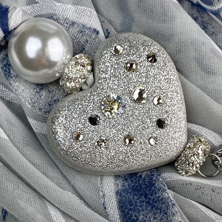 Sciarpa con Dettaglio Gioiello - Brillissima  - Grigio Blu Bianco - Cuore Argento