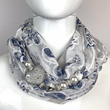 Sciarpa con Dettaglio Gioiello - Brillissima  - Grigio Bianco Blu - Cuore Argento