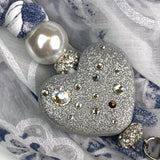 Sciarpa con Dettaglio Gioiello - Brillissima  - Grigio Bianco Blu - Cuore Argento