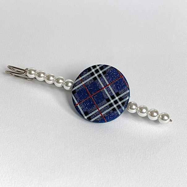 Spilla Gioiello Artigianale Tartan Blu