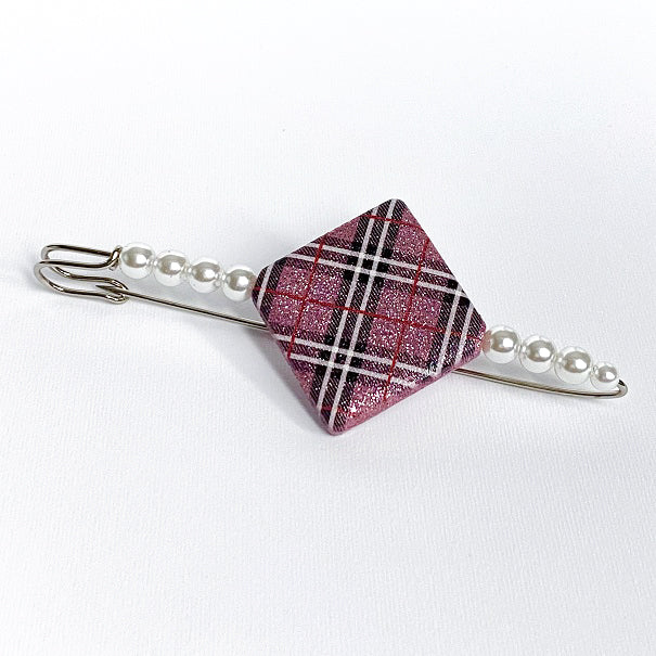 Spilla Gioiello Artigianale Tartan Malva