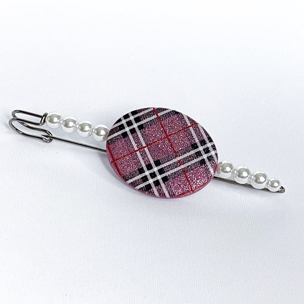 Spilla Gioiello Artigianale Tartan Malva