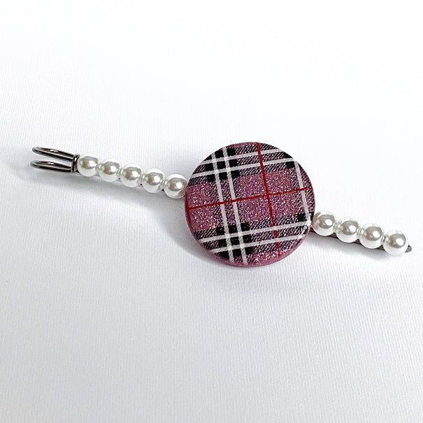 Spilla Gioiello Artigianale Tartan Malva