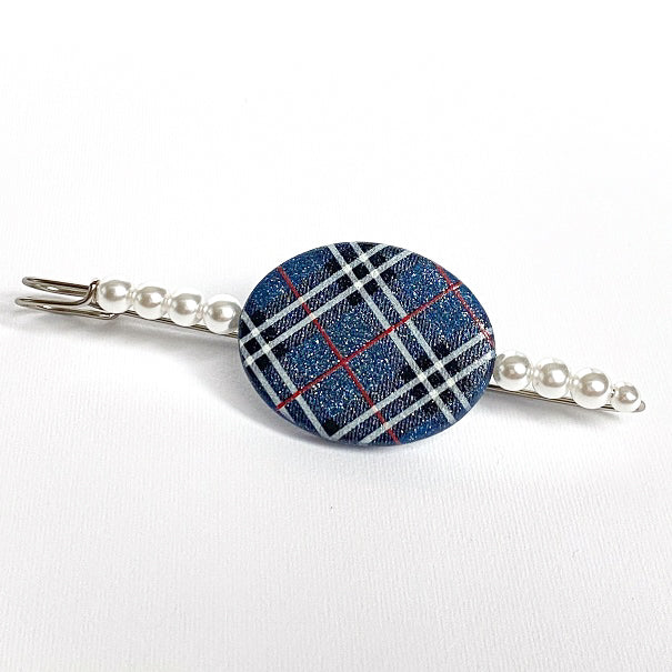 Spilla Gioiello Artigianale Tartan Blu