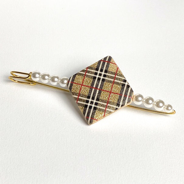 Spilla Gioiello Artigianale Tartan Oro