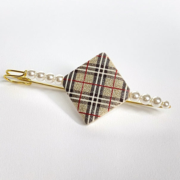 Spilla Gioiello Artigianale Tartan Oro chiaro