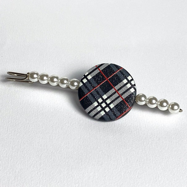 Spilla Gioiello Artigianale Tartan Nero