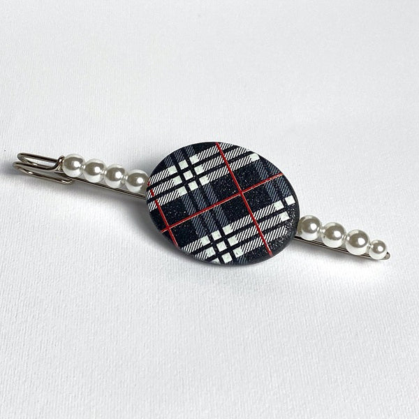 Spilla Gioiello Artigianale Tartan Nero