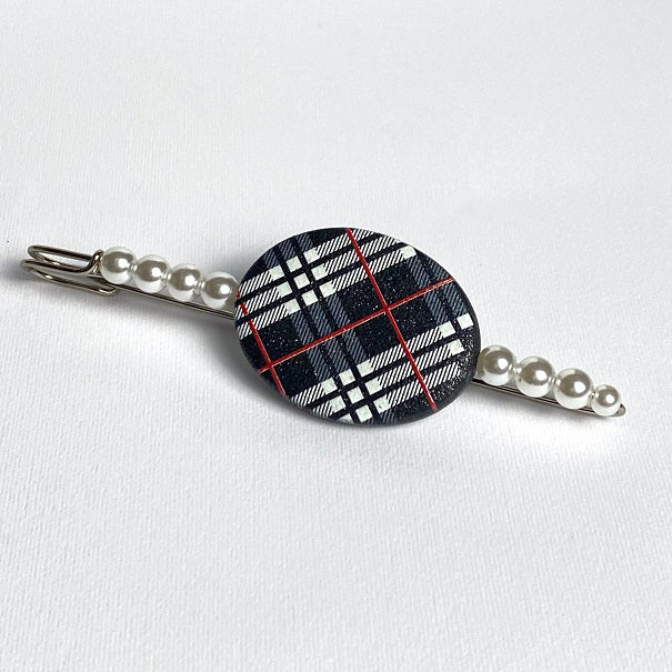 Spilla Gioiello Artigianale Tartan Nero