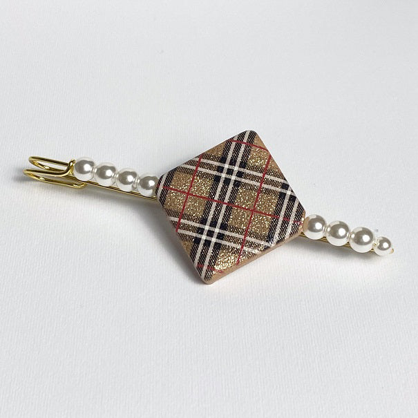 Spilla Gioiello Artigianale Tartan Caramello