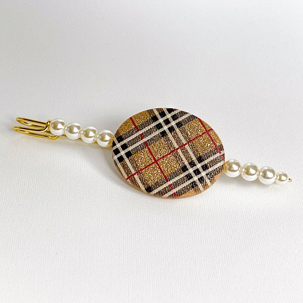 Spilla Gioiello Artigianale Tartan Ocra